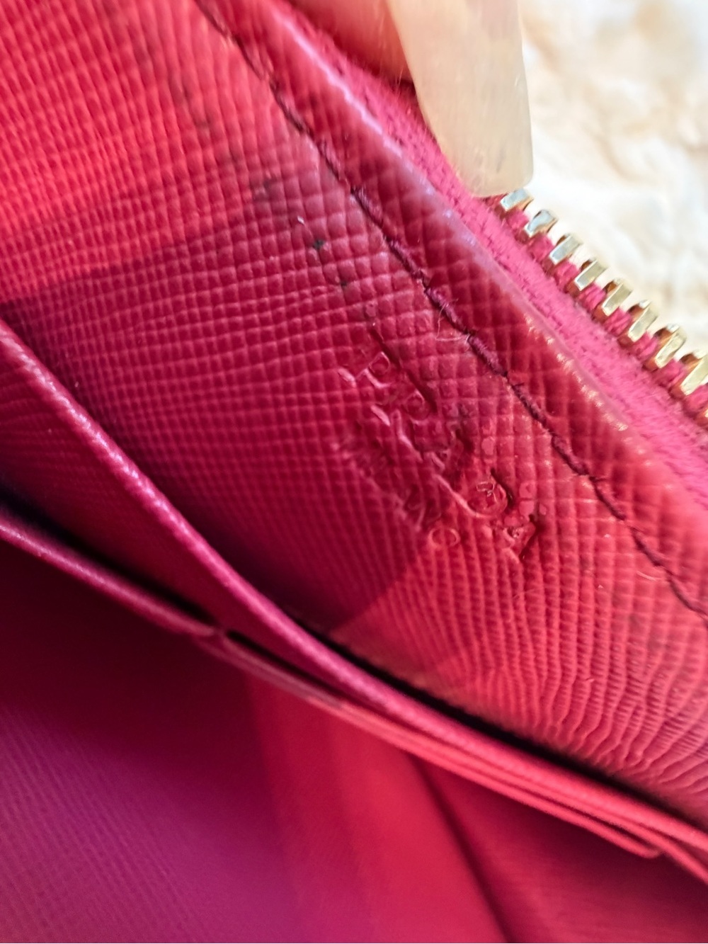Prada Saffiano Leather Zip Around Wallet Pink Raspberry Gold Logo - Picture 7 of 12